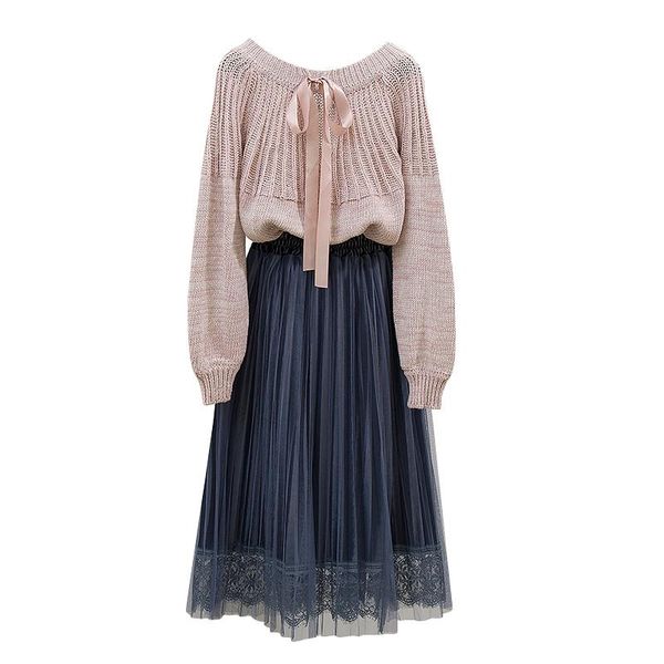 two piece dress bow lantern sleeve knitted pullovers pleated skirt of tall waist gauze fairy skirts suit women 2 pcs clothing set outfit, White
two piece dress bow lantern sleeve knitted pullovers pleated skirt of tall waist gauze fairy skirts suit women 2 pcs clothing set outfit, White