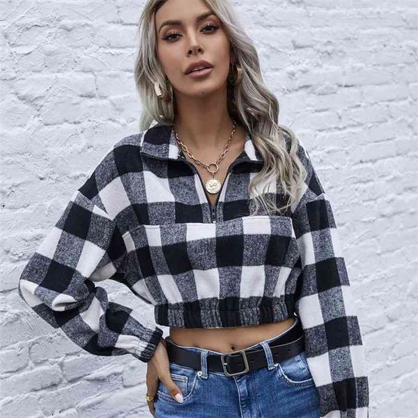 black white plaid hooded crop women's short sweatshirt long sleeve zipper hoodie spring fashion female clothes 210530
black white plaid hooded crop women's short sweatshirt long sleeve zipper hoodie spring fashion female clothes 210530