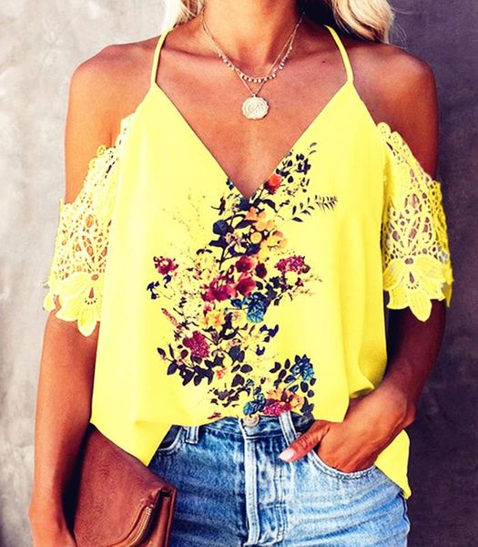 women's blouses & shirts summer chiffon tees women plus sizes crotchet boho floral hole strap lady lace casual embellished, White
women's blouses & shirts summer chiffon tees women plus sizes crotchet boho floral hole strap lady lace casual embellished, White