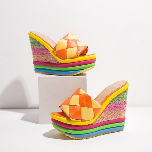 slippers women weaved wedges rainbow ladies high heels colorful sandals summer shoes plus size footwear pumps 2021, Black
slippers women weaved wedges rainbow ladies high heels colorful sandals summer shoes plus size footwear pumps 2021, Black
