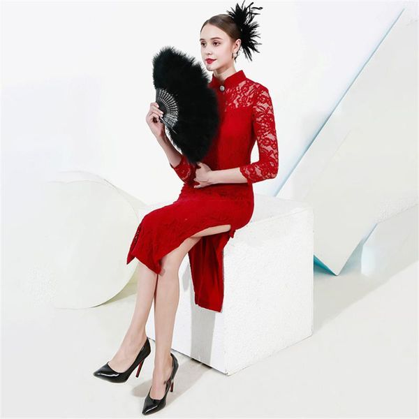 ethnic clothing women chinese cheongsam dress banquet halter performance lace cheongsams split wedding, Red
ethnic clothing women chinese cheongsam dress banquet halter performance lace cheongsams split wedding, Red