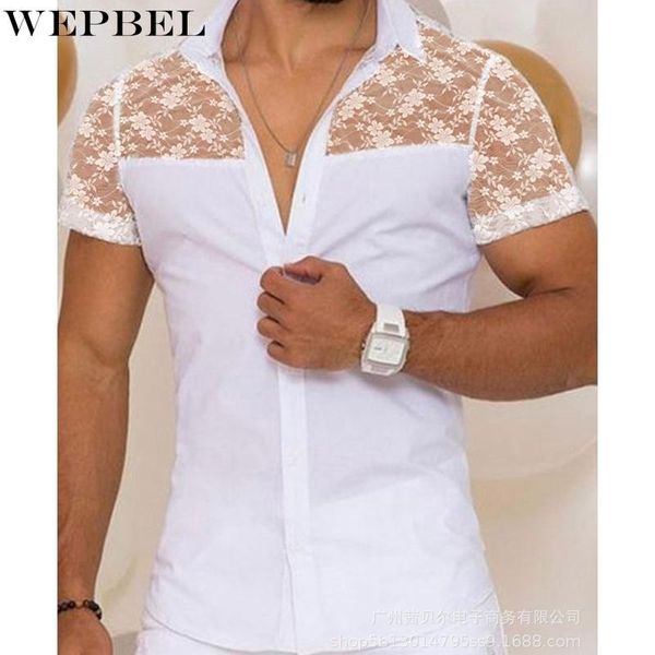men's casual shirts wepbel shirt solid color slim summer short sleeve lace stitching single breasted turn-down collar, White;black
men's casual shirts wepbel shirt solid color slim summer short sleeve lace stitching single breasted turn-down collar, White;black