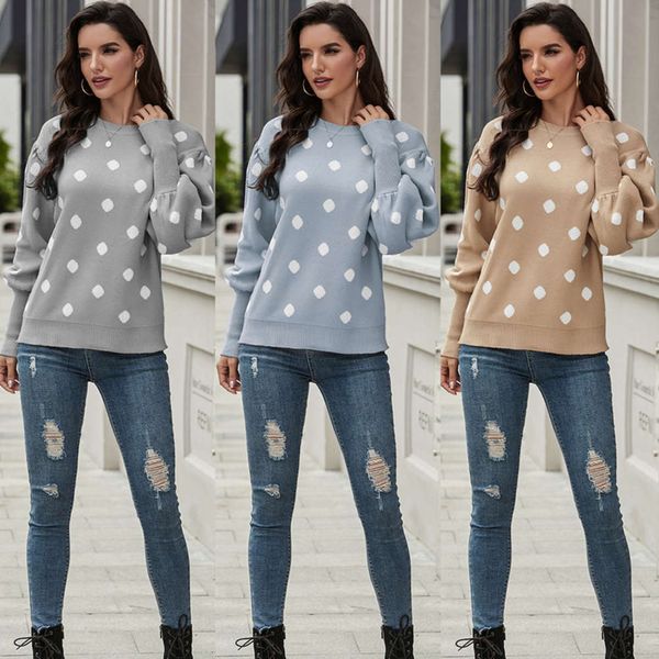 women's sweaters 2021 long sve dot printing casual knitting sweater winter, White;black
women's sweaters 2021 long sve dot printing casual knitting sweater winter, White;black