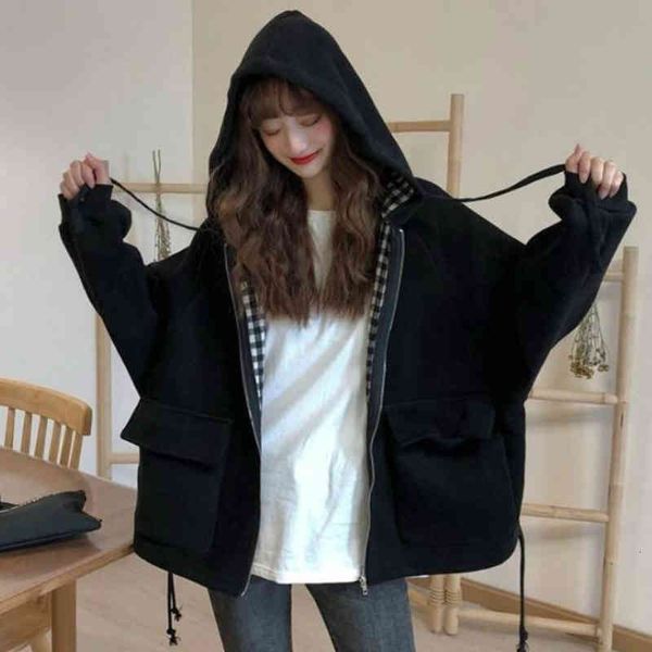 Women's Jackets Women Oversize Harajuku Streetwear Jacket Plaid Hooded Chic Outwear tops Coats Casual Loose plus size clothing 201014 YA02, Black;brown
Women's Jackets Women Oversize Harajuku Streetwear Jacket Plaid Hooded Chic Outwear tops Coats Casual Loose plus size clothing 201014 YA02, Black;brown