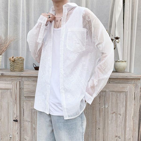 men's casual shirts summer printed letters sunscreen clothing men korean fashion loose skin jacket streetwear shirt, White;black
men's casual shirts summer printed letters sunscreen clothing men korean fashion loose skin jacket streetwear shirt, White;black