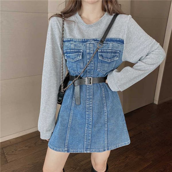 casual dresses contrasting color stitching high waist fake two-piece female autumn round neck sweater sleeve denim dress trend w5lj, Black;gray
casual dresses contrasting color stitching high waist fake two-piece female autumn round neck sweater sleeve denim dress trend w5lj, Black;gray