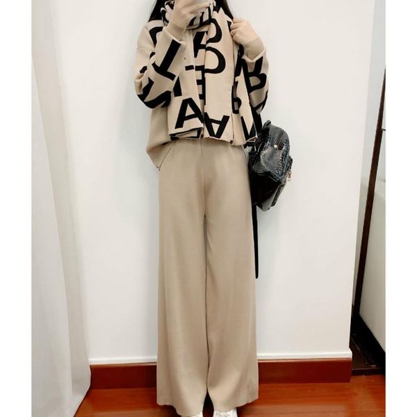 women's two piece pants autumn and winter 3-piece knitted alphabet sweater + casual elastic waist wide-leg cape long scarf, White
women's two piece pants autumn and winter 3-piece knitted alphabet sweater + casual elastic waist wide-leg cape long scarf, White