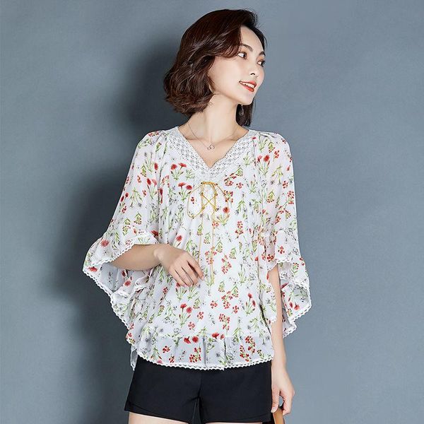 women's blouses & shirts fashion half sleeve print chiffon loose large size bat splice ruffle v-neck blusas mm0349, White
women's blouses & shirts fashion half sleeve print chiffon loose large size bat splice ruffle v-neck blusas mm0349, White