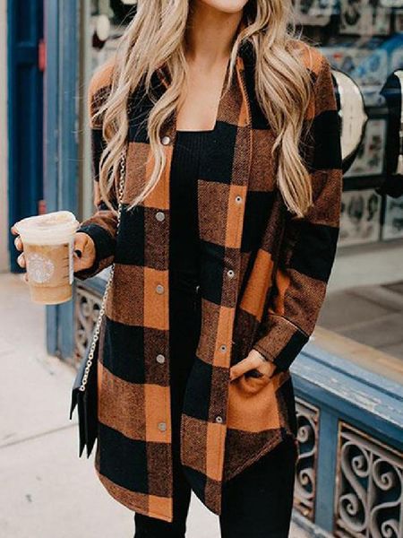 women 's spring plaid shirt jacket fashion casual loose long street windbreaker coat women's jackets, Black;brown
women 's spring plaid shirt jacket fashion casual loose long street windbreaker coat women's jackets, Black;brown