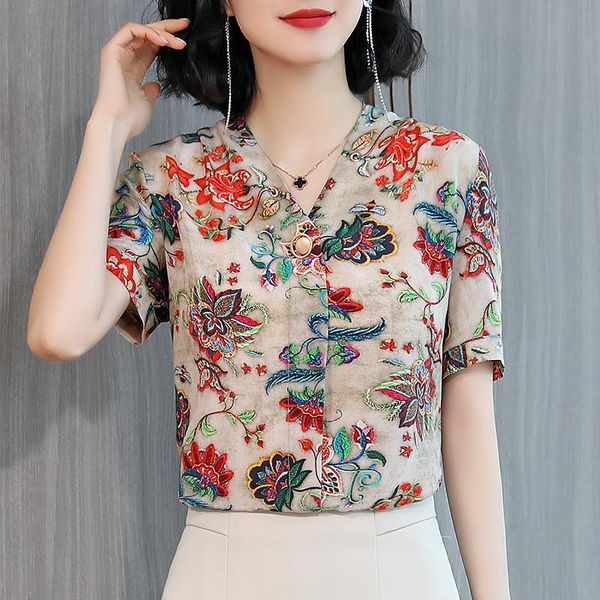 women's blouses & shirts v-neck fashion short-sleeved printed shirt female button decoration simple commuter blouse pullover women spri, White
women's blouses & shirts v-neck fashion short-sleeved printed shirt female button decoration simple commuter blouse pullover women spri, White