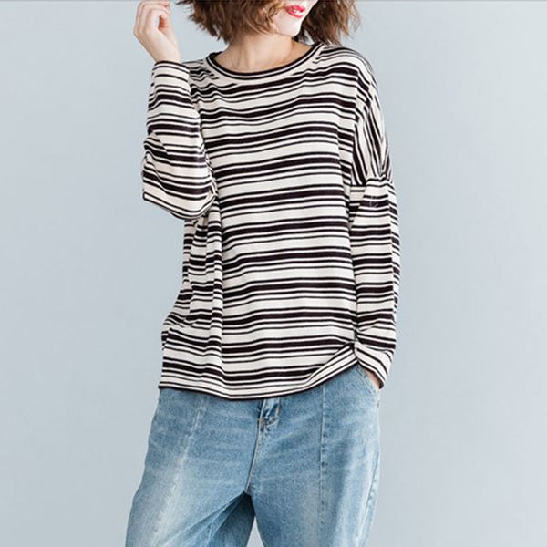 women's t-shirt spring autumn arts style women long sleeve o-neck striped knitted t-shirt all-matched casual tee shirt femme loose, White
women's t-shirt spring autumn arts style women long sleeve o-neck striped knitted t-shirt all-matched casual tee shirt femme loose, White