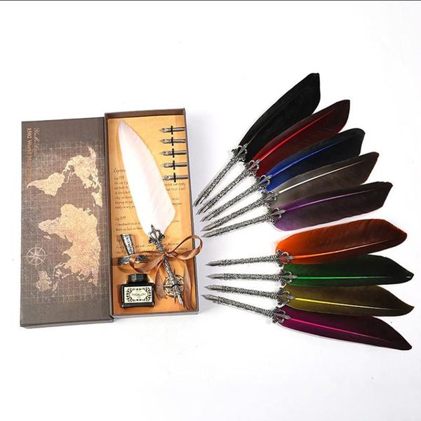 1set retro vintage calligraphy feather dip pen writing ink set stationery quill fountain pens creative
1set retro vintage calligraphy feather dip pen writing ink set stationery quill fountain pens creative