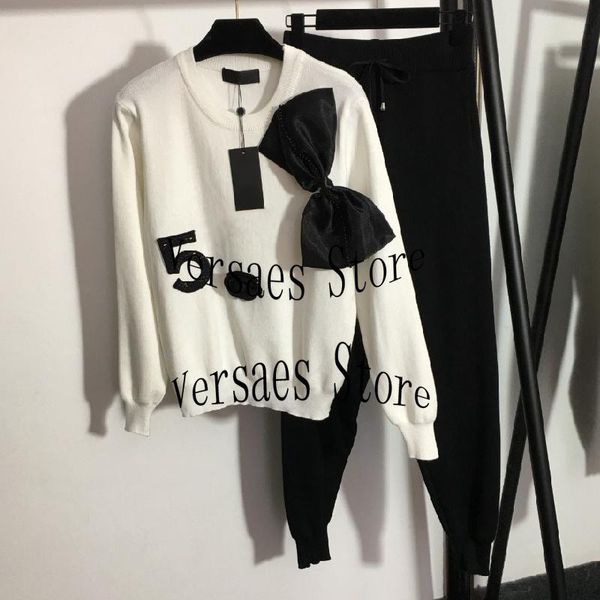women's two piece pants 2021 luxury design fashion knitting set nail drill letter bow round neck long sleeve sweater + slim casual, White
women's two piece pants 2021 luxury design fashion knitting set nail drill letter bow round neck long sleeve sweater + slim casual, White