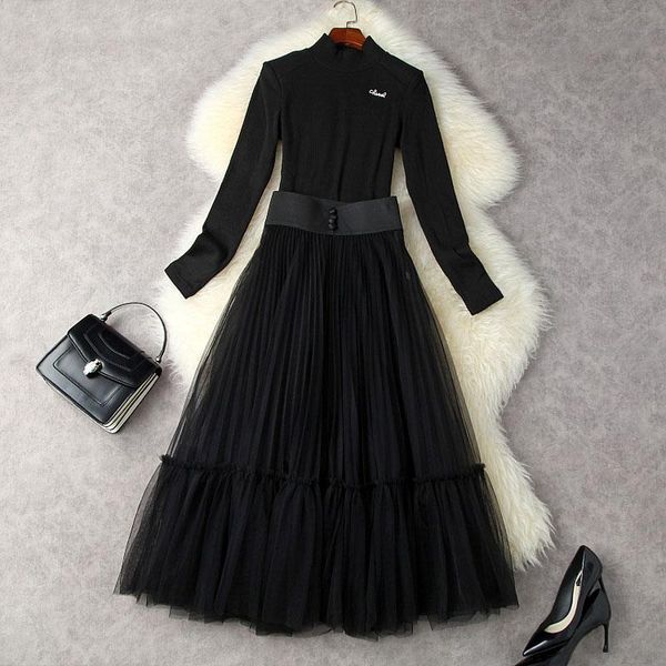 casual dresses 2021 autumn womens elastic knitted long sweater two piece set winter women's retro pleated mesh skirt clothes, Black;gray
casual dresses 2021 autumn womens elastic knitted long sweater two piece set winter women's retro pleated mesh skirt clothes, Black;gray