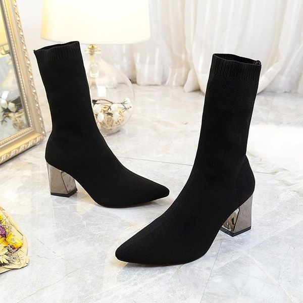 boots 2021 ankle autumn pointed toe stretch knitting sock plus size high heels female slip on lady shoes, Black
boots 2021 ankle autumn pointed toe stretch knitting sock plus size high heels female slip on lady shoes, Black