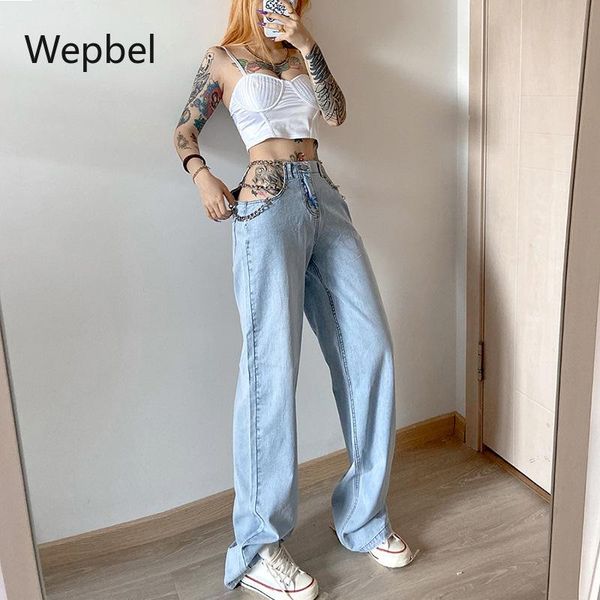 women fashion chain denim pants high waist loose wide legs casual trousers jeans girls street style women's, Blue
women fashion chain denim pants high waist loose wide legs casual trousers jeans girls street style women's, Blue