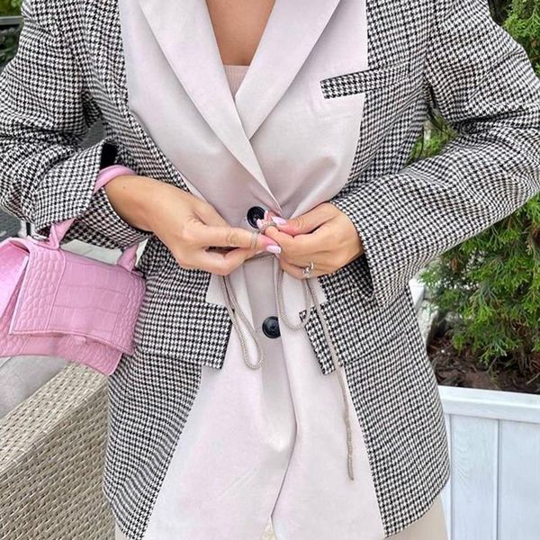 women's suits & blazers conkor fashion women elegant plaid patchwork notched jackets slim tie belt collected waisted ladies, White;black
women's suits & blazers conkor fashion women elegant plaid patchwork notched jackets slim tie belt collected waisted ladies, White;black