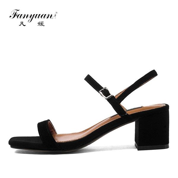 fanyuan kid suede women's summer sandals thick heel ankle strappy heels 5.5 cm concise line style heeled, Black
fanyuan kid suede women's summer sandals thick heel ankle strappy heels 5.5 cm concise line style heeled, Black