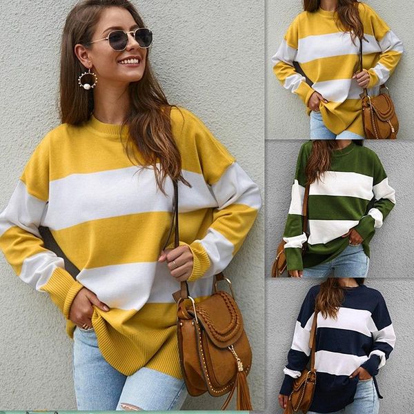 women's sweaters sweater female pullovers striped round neck 2021 fashion pullover knit loose women knitwear, White;black
women's sweaters sweater female pullovers striped round neck 2021 fashion pullover knit loose women knitwear, White;black