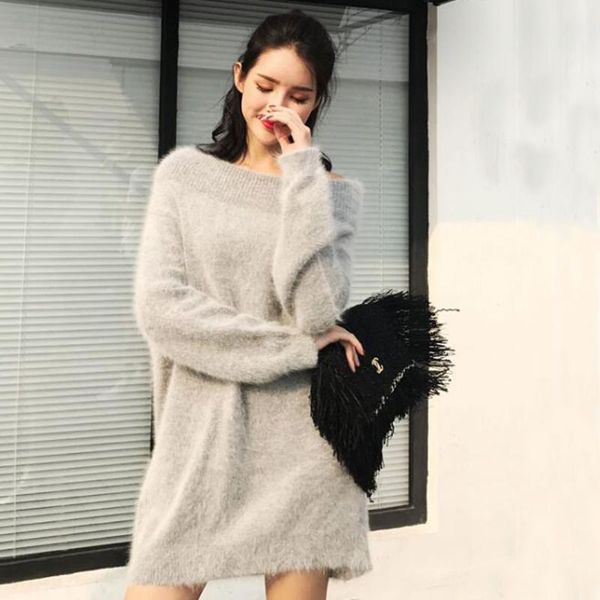women's sweaters 2021 autumn winter one shoulder gentle wind-like mink cashmere sweater long loose fur knitted dress wsr775, White;black
women's sweaters 2021 autumn winter one shoulder gentle wind-like mink cashmere sweater long loose fur knitted dress wsr775, White;black