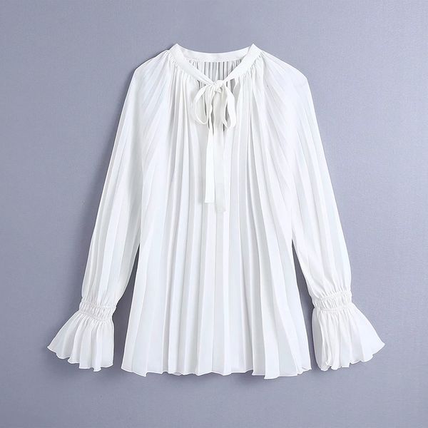 women fashion with bow tied pleated loose blouses vintage long sleeve ruffled cuffs female shirts chic 210520, White
women fashion with bow tied pleated loose blouses vintage long sleeve ruffled cuffs female shirts chic 210520, White