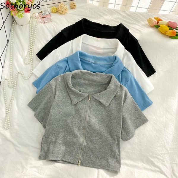 women's t-shirt women short sleeve t-shirts zipper turn-down collar solid tees korean style slim all-match ins fashion designed female, White
women's t-shirt women short sleeve t-shirts zipper turn-down collar solid tees korean style slim all-match ins fashion designed female, White