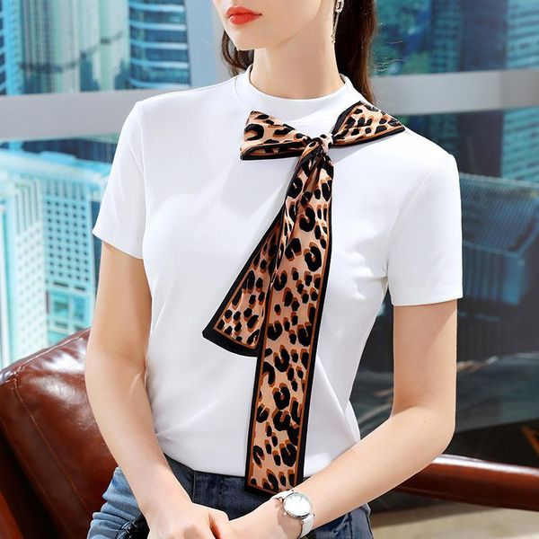 short sleeved t-shirt women 2021 summer leopard print bandage fashion round neck cotton tshirts elegant retro c0020 women's, White
short sleeved t-shirt women 2021 summer leopard print bandage fashion round neck cotton tshirts elegant retro c0020 women's, White
