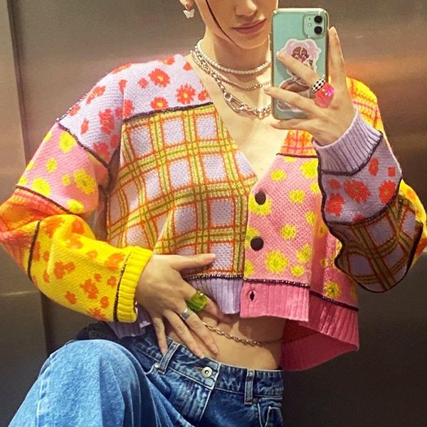 women's knits & tees women autumn winter long sleeve knitwear ladies floral plaid splicing single-breasted knitted coat casual cardigan, White
women's knits & tees women autumn winter long sleeve knitwear ladies floral plaid splicing single-breasted knitted coat casual cardigan, White