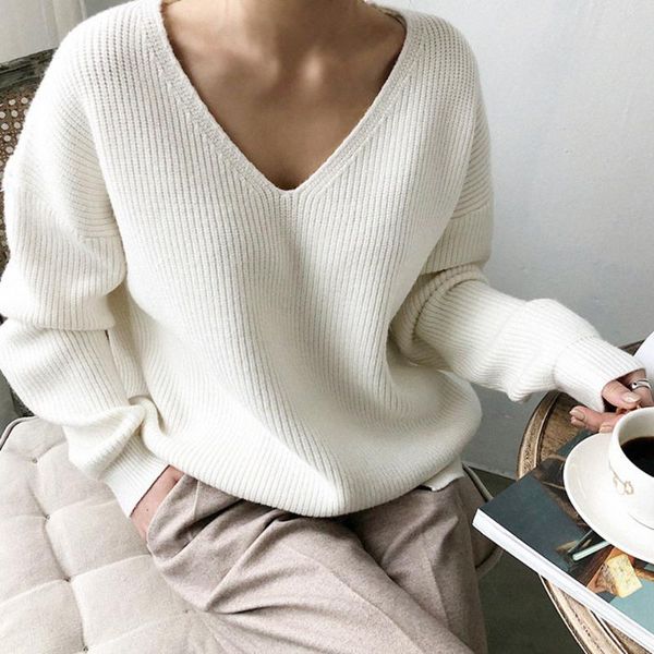 women's sweaters women autumn winter casual solid basic knitted sweater v-neck warm pullovers long sleeve loose jumpers plus size, White;black
women's sweaters women autumn winter casual solid basic knitted sweater v-neck warm pullovers long sleeve loose jumpers plus size, White;black