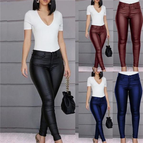 women's leggings leather casual pants feet warm trousers stretch high waist, Black 
women's leggings leather casual pants feet warm trousers stretch high waist, Black