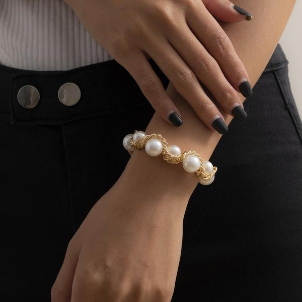 link, chain vintage gold color entangled pearl bracelet for women girl metal geometric charming adjustable bangles party jewelry 2021, Black
link, chain vintage gold color entangled pearl bracelet for women girl metal geometric charming adjustable bangles party jewelry 2021, Black