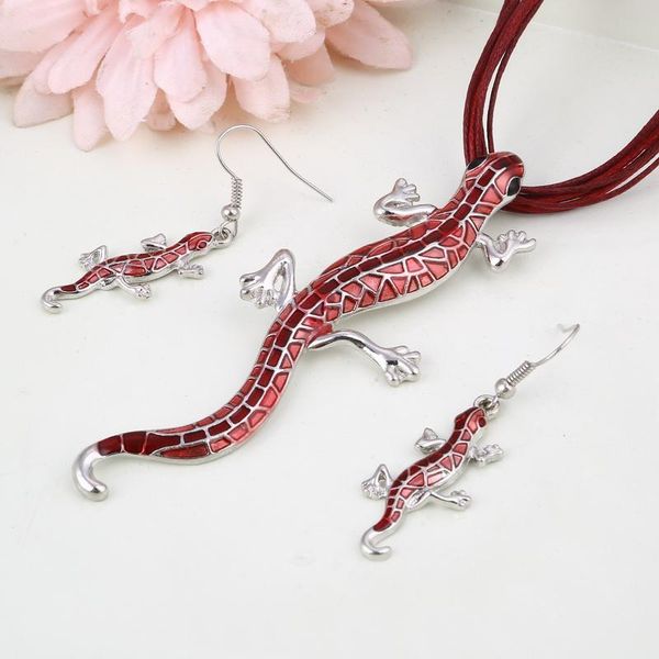 earrings & necklace fashion multicolor dragonfly gecko animal jewelry sets stainless steel silver plated pendant red crystal drop
earrings & necklace fashion multicolor dragonfly gecko animal jewelry sets stainless steel silver plated pendant red crystal drop