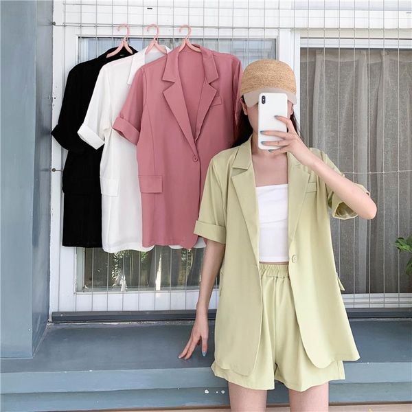 women's suits & blazers one button suit summer fashion shorts coat loose professional temperament two piece set, White;black
women's suits & blazers one button suit summer fashion shorts coat loose professional temperament two piece set, White;black