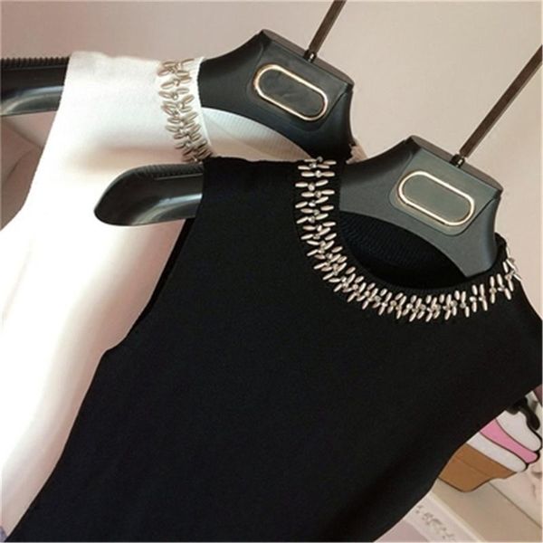 women's vests 2021 korean fashion summer women sleeveless thin sweater female all-match beading o-neck knitted vest girl tank, Black;white
women's vests 2021 korean fashion summer women sleeveless thin sweater female all-match beading o-neck knitted vest girl tank, Black;white