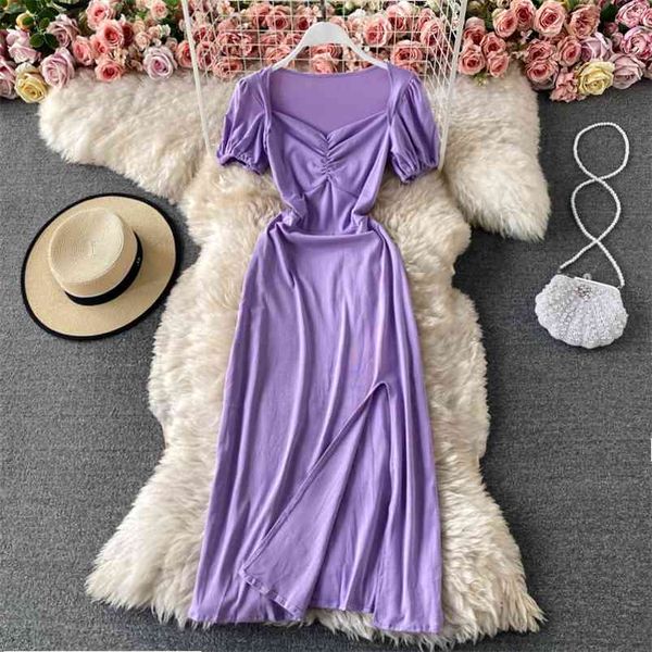 summer slim vestidos women's square collar puff sleeve temperament waist slimming split hip midi dress c891 210507, Black;gray
summer slim vestidos women's square collar puff sleeve temperament waist slimming split hip midi dress c891 210507, Black;gray