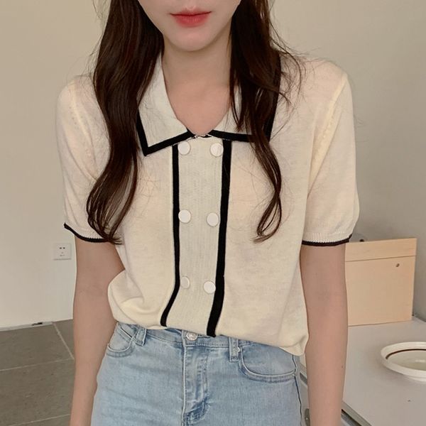 summer casual fashion wild retro lapel contrast color double-breasted loose short-sleeved knitted shirt women16f0825 210510, White
summer casual fashion wild retro lapel contrast color double-breasted loose short-sleeved knitted shirt women16f0825 210510, White