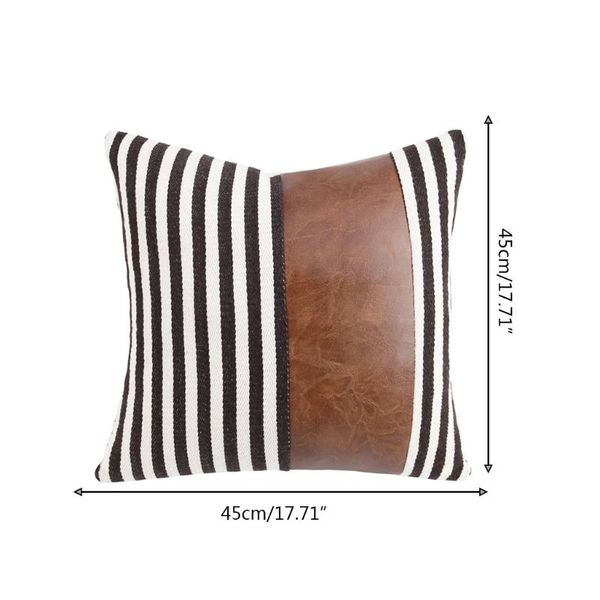 pillow case farmhouse decorative throw faux leather accent wide striped patchwork nordic square cushion cover for bed
pillow case farmhouse decorative throw faux leather accent wide striped patchwork nordic square cushion cover for bed