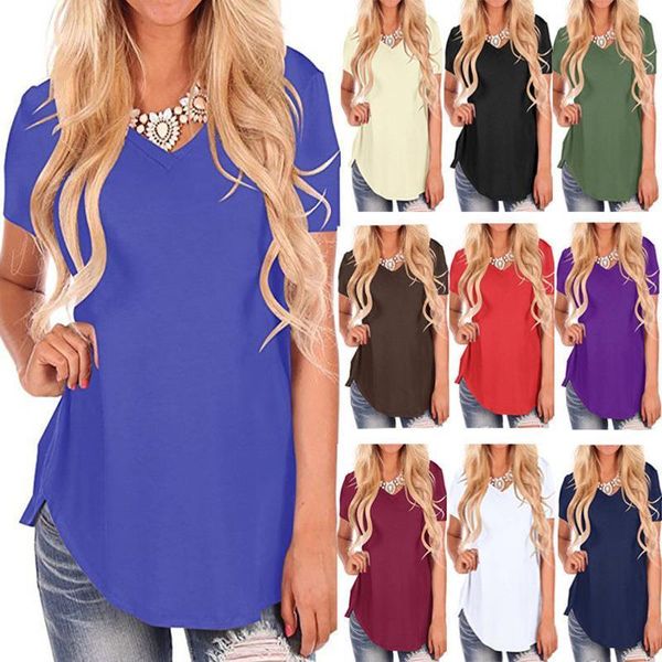 summer fashion casual v neck women t shirts short sleeve design long clothing solid, White
summer fashion casual v neck women t shirts short sleeve design long clothing solid, White