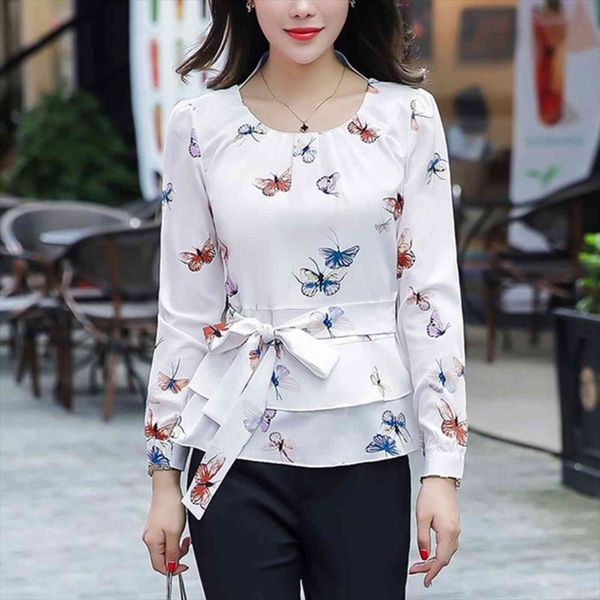 pleated o neck white butterfly women shirt chiffon long sleeve peplum belt korean elegant female office c15
pleated o neck white butterfly women shirt chiffon long sleeve peplum belt korean elegant female office c15