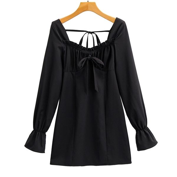 summer women dress square collar black mini female long sleeve a-line size l 210524, Black;gray
summer women dress square collar black mini female long sleeve a-line size l 210524, Black;gray