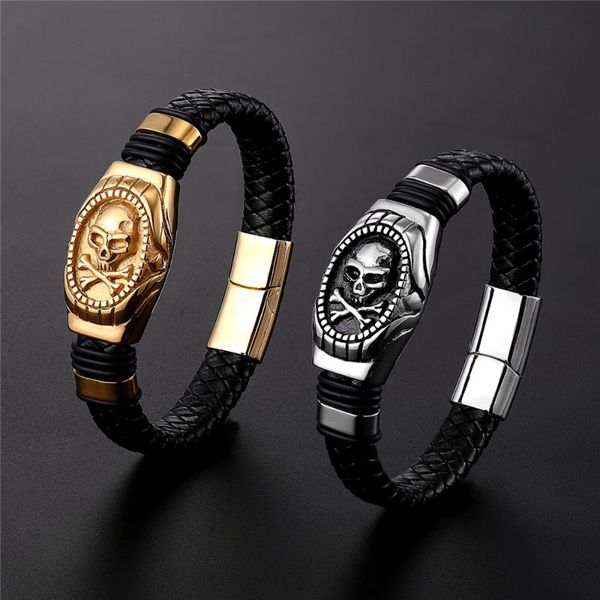 link, chain stainless steel skull leather men bracelet boys courage knighthood skeleton male charm jewelry, Black
link, chain stainless steel skull leather men bracelet boys courage knighthood skeleton male charm jewelry, Black