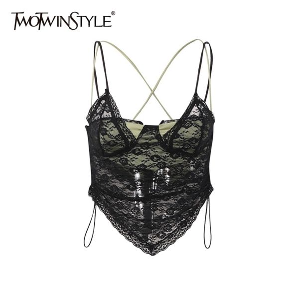 twotwinstyle patchwork lace short vest for women square collar sleeveless fake two vests female fashion new clothing style 210407, White
twotwinstyle patchwork lace short vest for women square collar sleeveless fake two vests female fashion new clothing style 210407, White