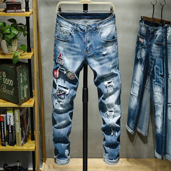 jeans 2021 spring hole patch embroidered men's leggings style embroidery slim stretch pants, Blue
jeans 2021 spring hole patch embroidered men's leggings style embroidery slim stretch pants, Blue