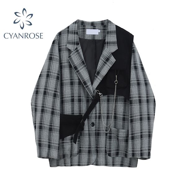 autumn korean vintage plaid blazer casual oversized female suit jackets streetwear ladies outwear fashion clothes 211006, White;black
autumn korean vintage plaid blazer casual oversized female suit jackets streetwear ladies outwear fashion clothes 211006, White;black