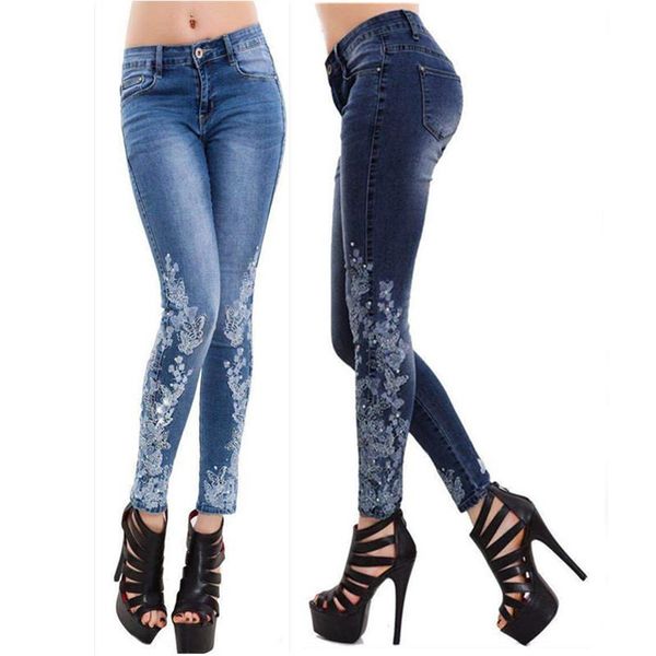 women's jeans embroidery flower pattern for women elastic pencil pants female high street slim denim spring & autumn, Blue
women's jeans embroidery flower pattern for women elastic pencil pants female high street slim denim spring & autumn, Blue