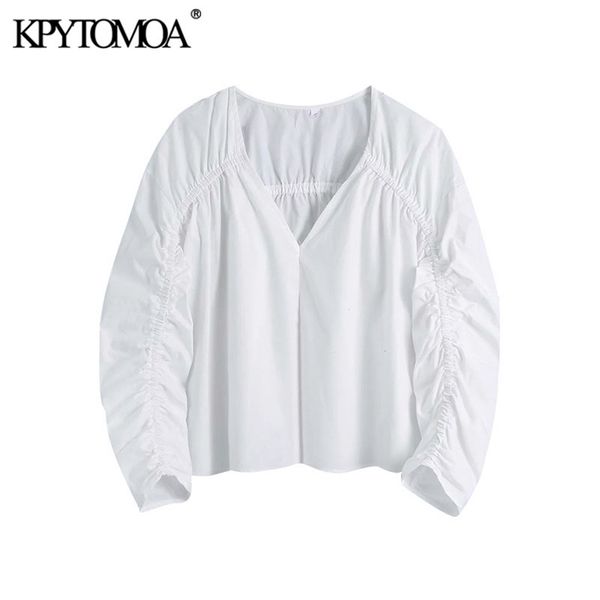 women fashion with gathering cropped white blouses vintage v neck three quarter sleeve female shirts chic 210420
women fashion with gathering cropped white blouses vintage v neck three quarter sleeve female shirts chic 210420