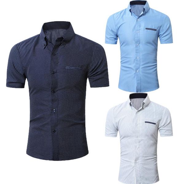 men shirt mens casual short sleeve business slim dot print blouse men's shirts, White;black
men shirt mens casual short sleeve business slim dot print blouse men's shirts, White;black