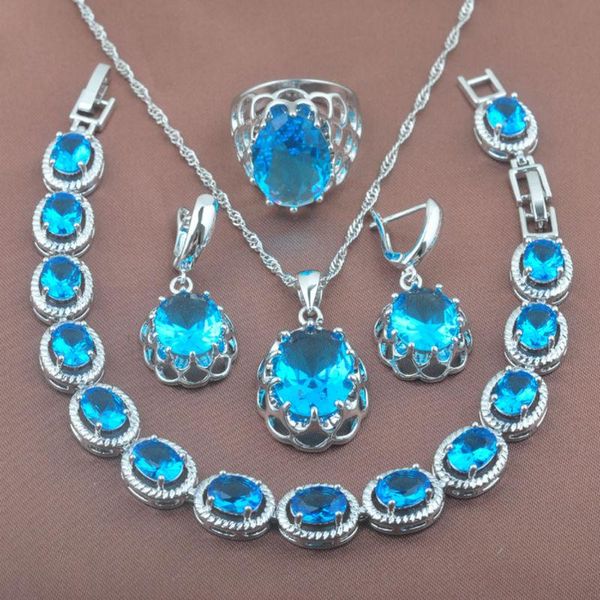 earrings & necklace sky blue zirconia women's wedding jewelry sets bracelet pendant ring russian style yz0161, Silver
earrings & necklace sky blue zirconia women's wedding jewelry sets bracelet pendant ring russian style yz0161, Silver