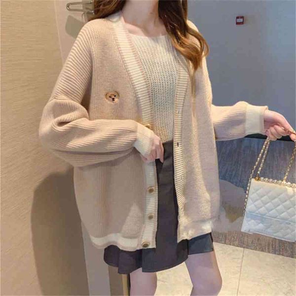 women's jackets coats 2021 spring and autumn knitted lazy style embroidered v-neck sweater korean loose thin cardigan tkps, Black;brown
women's jackets coats 2021 spring and autumn knitted lazy style embroidered v-neck sweater korean loose thin cardigan tkps, Black;brown