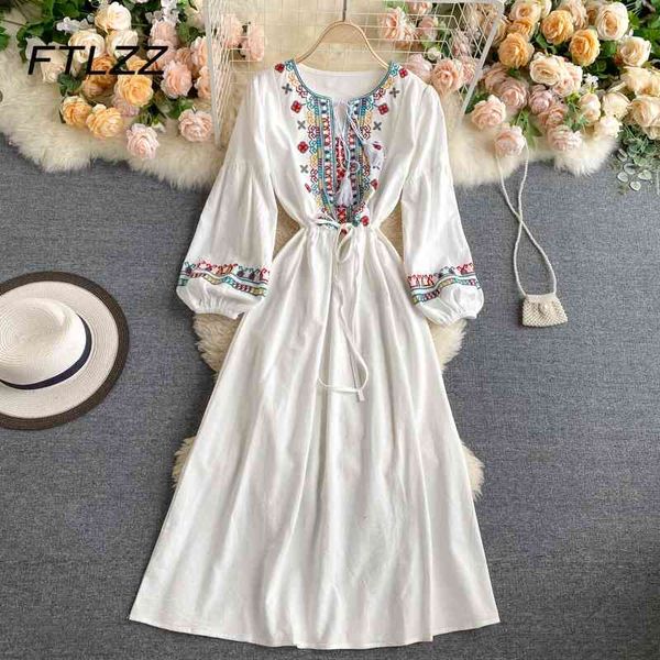 women vintage dress vestidos summer fashion round neck puff sleeve geometric embroidery midi dresses ladies elegant long robe 210602, Black;gray
women vintage dress vestidos summer fashion round neck puff sleeve geometric embroidery midi dresses ladies elegant long robe 210602, Black;gray